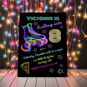 Invitation Rolling Neon Roller Patinage Anniversaire