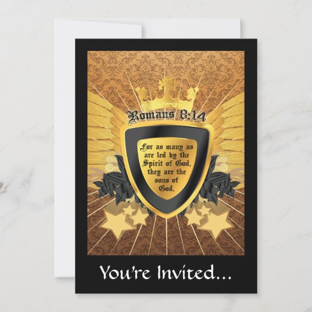 Invitation Romains 8:14 en or, Fils de Dieu (Devant)