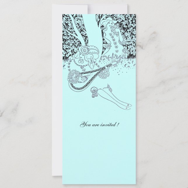 INVITATION ROMANCE / AMOUREUX ROMANTIQUES BLEU TURQUOISE FÊTE (Devant)