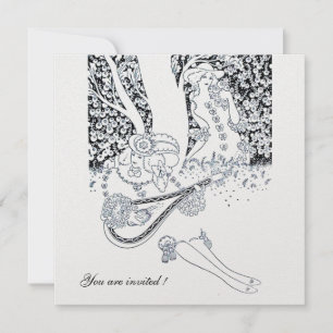 INVITATION ROMANCE, AMOUREUX ROMANTIQUES MARIAGE PARTY NOIR B