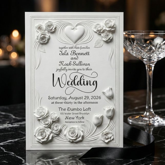 Invitation Romance Baroque Florale Blanche Néoclassique (Créateur téléchargé)