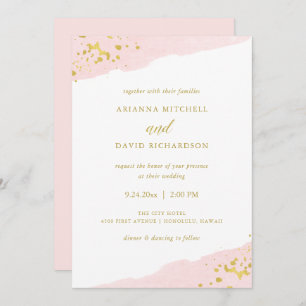 Invitation Romance blush Aquarelle et Mariage Or