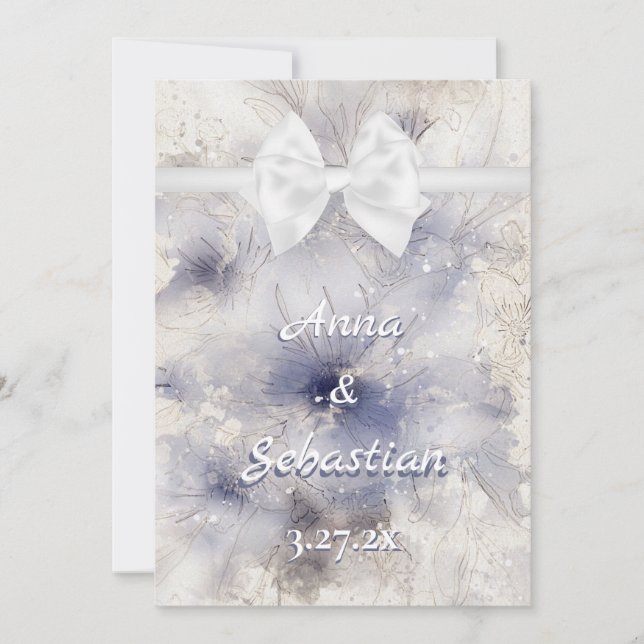 Invitation *~ Romance Bow AR26 Flower QR RSVP Mariage (Devant)