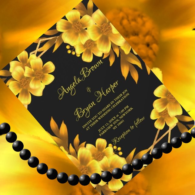Invitation Romance d'automne faux or jaune floral géométrique (Créateur téléchargé)