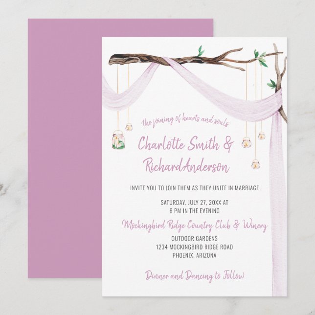 Invitation Romance Éclectique - Lilac Drape Mason Jar Lumière (Devant / Derrière)