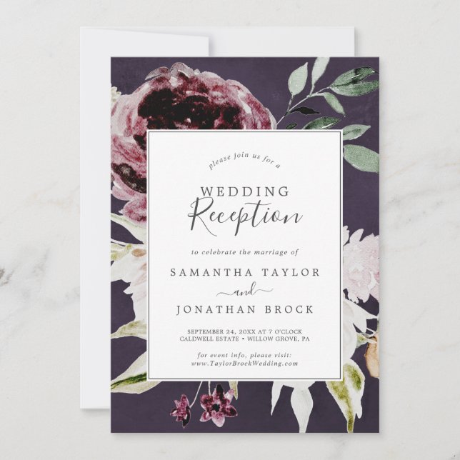 Invitation Romance Floral | Réception de Mariage au Plum (Devant)
