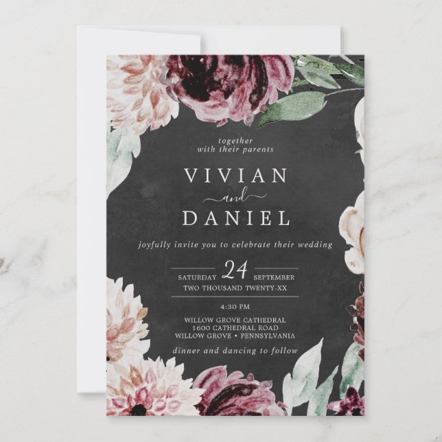 Invitation Romance florale | Mariage Décontracté gris (Devant)