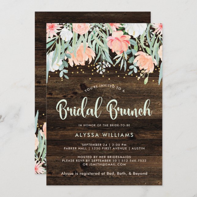 Invitation Romance florale rustique | Brunch nuptial (Devant / Derrière)