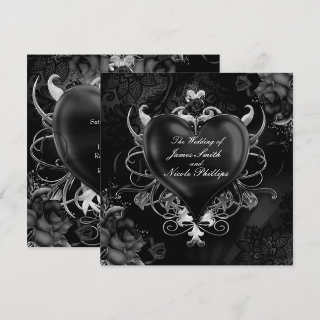 Invitation Romance gothique amour rouge et or Cœur de mariage (Devant / Derrière)