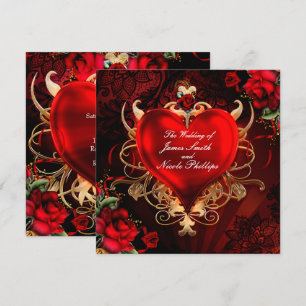 Invitation Romance gothique amour rouge et or Cœur Mariage