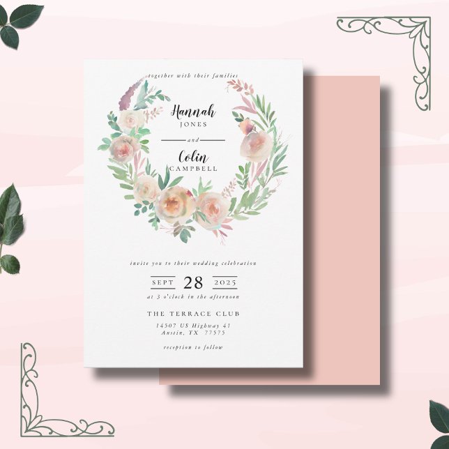 Invitation Romance intemporelle Floral Mariage de couronne (Créateur téléchargé)