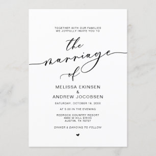 Invitation Romance moderne, Calligraphie noire, Mariage