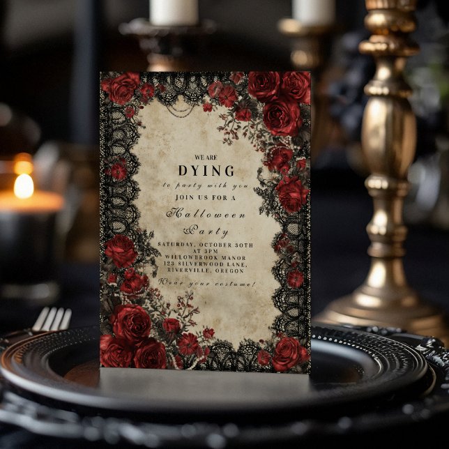 Invitation Romance Noir en Dentelle pour Soirée d'Halloween (Créateur téléchargé)
