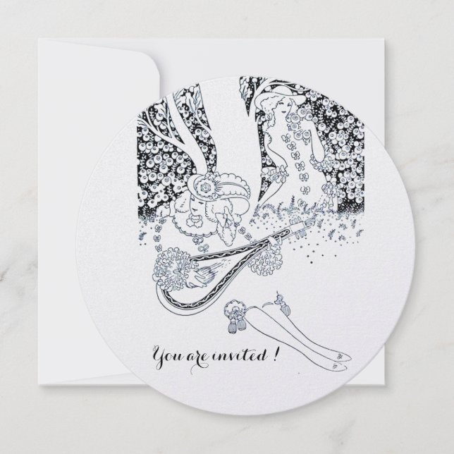 INVITATION ROMANCE, ROMANTIQUE AMOUREUX BLACK WHITE MARIAGE P (Devant)