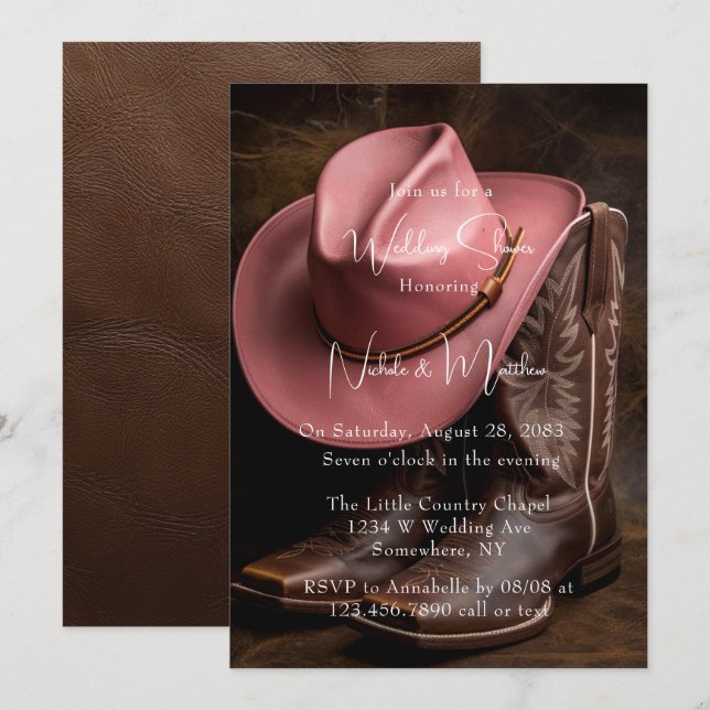 Invitation Romance rustique : Bottes et Wedding shower Casque (Devant / Derrière)