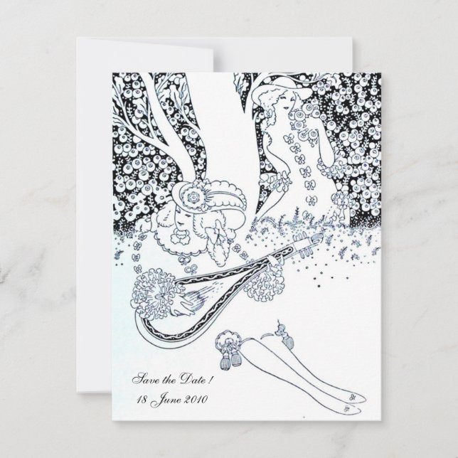 Invitation ROMANCE, SAUVEGARDEZ LA DATE, noir et blanc (Devant)