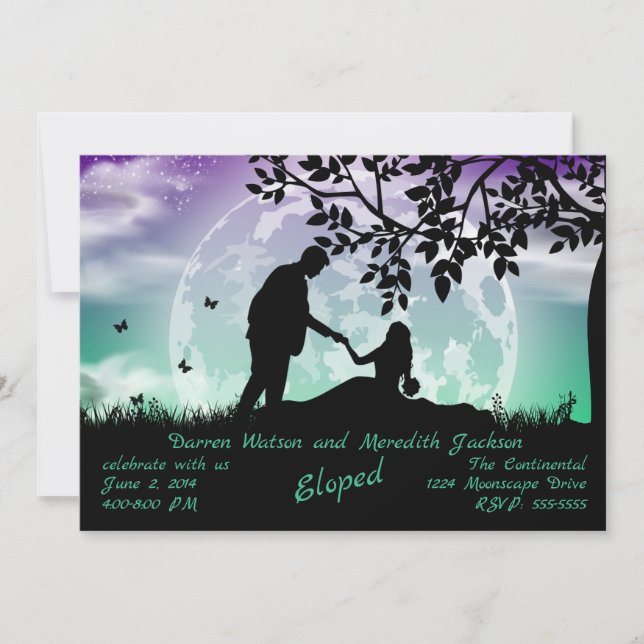 Invitation Romance sous la lune verte et violette : fugue amo (Devant)