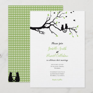 Invitation Romancer des chats noirs dans un mariage à carreau