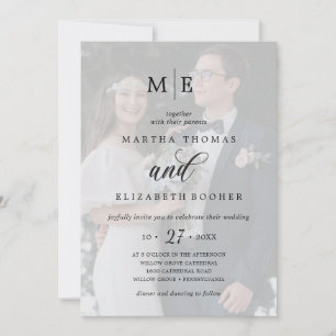 Invitation Romantic 2 Photo Overlay Chic Calligraphie Mariage