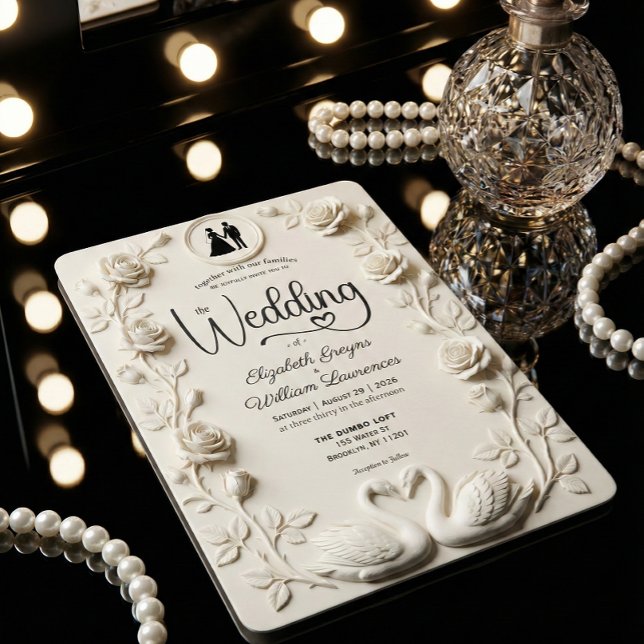 Invitation Romantic Baroque Roses & Silhouette Frame Wedding  (Créateur téléchargé)