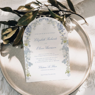 Invitation Romantic Bleu Doux Vintage Monogramme Mariage Arc