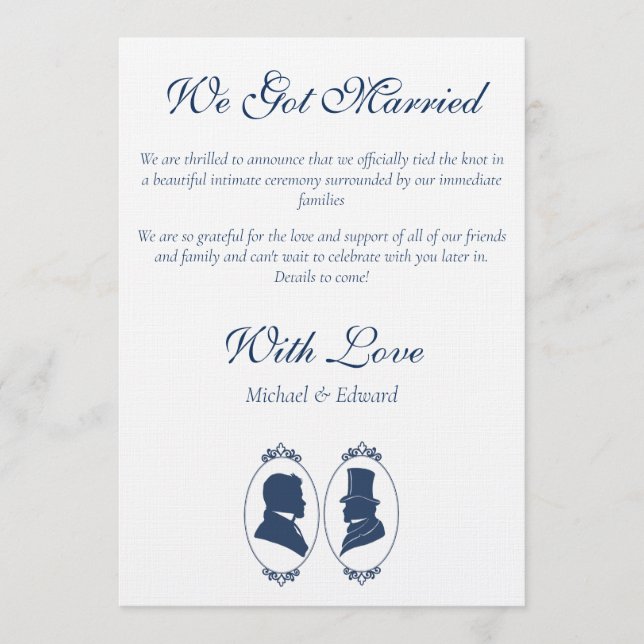 Invitation Romantic Blue Regency Gay Botanical Silhouette (Devant)
