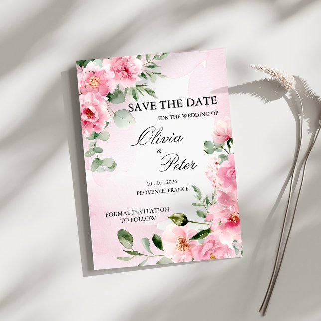 Invitation Romantic Blush Pink Floral Save the Date (Créateur téléchargé)