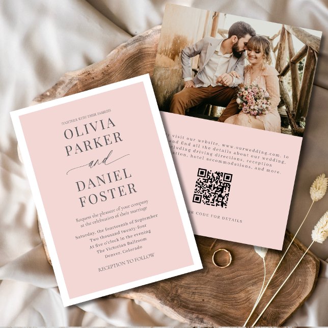 Invitation Romantic Blush Pink Photo QR Code Mariage (Créateur téléchargé)