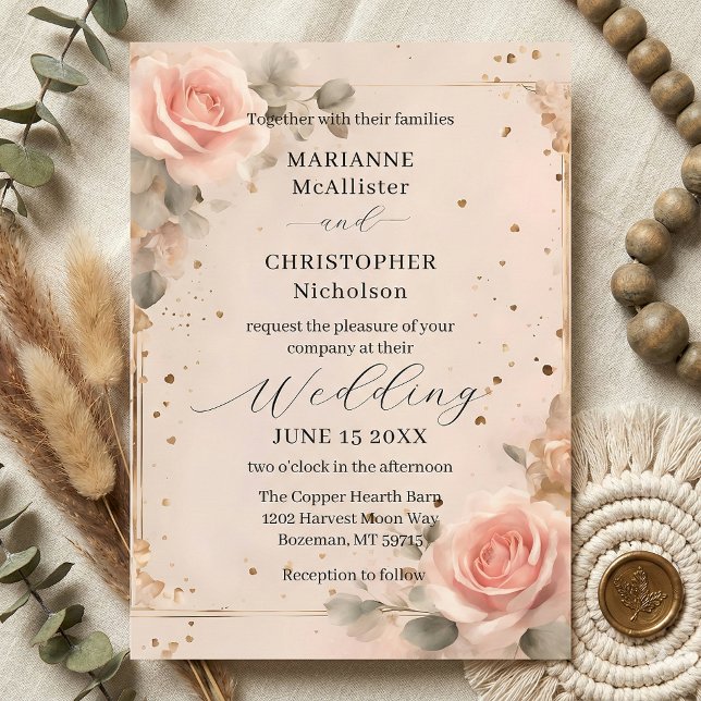 Invitation Romantic Blush Pink Watercolor Rose Wedding (Créateur téléchargé)