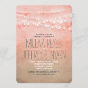 Invitation Romantic Blush Rose String Lights Partie d'engagem