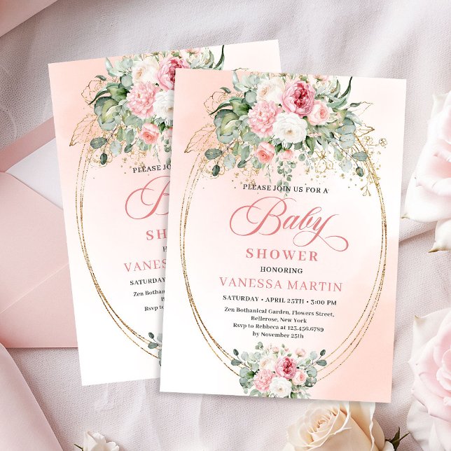 Invitation Romantic Bohemian Blush Floral Girl Baby Shower  (Romantic Bohemian Blush Floral Girl Baby Shower Invite)