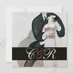 INVITATION ROMANTIC BRIDE & GROOM WEDDING PARTY MONOGRAMME OR