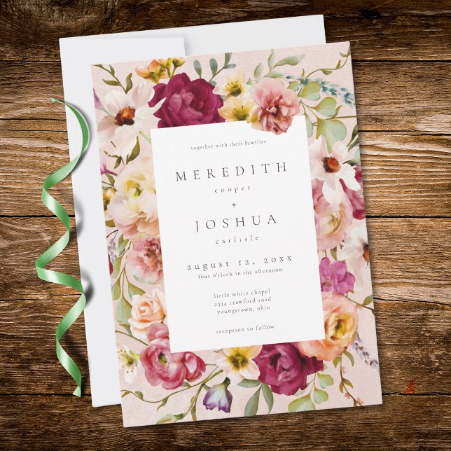 Invitation Romantic Burgundy Blush Floral Garden Wedding (Romantic Burgundy Blush Floral Garden Wedding Invitation)