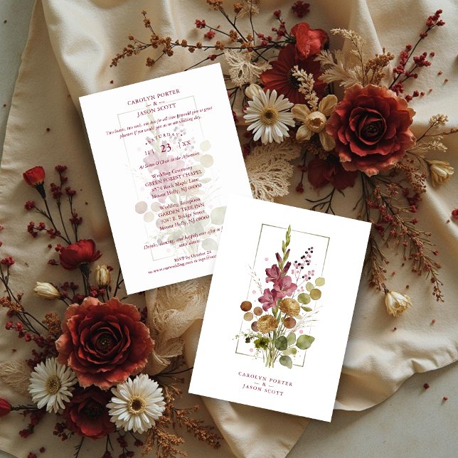 Invitation Romantic Chic Rustic Botanical Wildflowers Wedding (Romantic Rustic Botanical Wildflowers Bunch Wedding Invitation Card Design.)