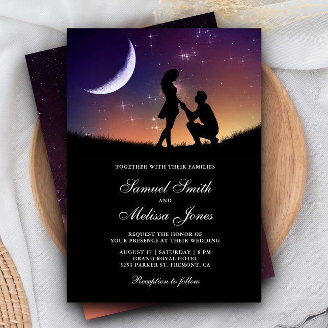 Invitation Romantic Couple Crescent Moon and Stars Wedding (Créateur téléchargé)