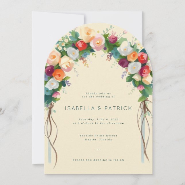 Invitation Romantic Cream Floral Arch Watercolor (Devant)
