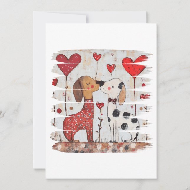 Invitation Romantic Dogs with Heart Balloons (Devant)