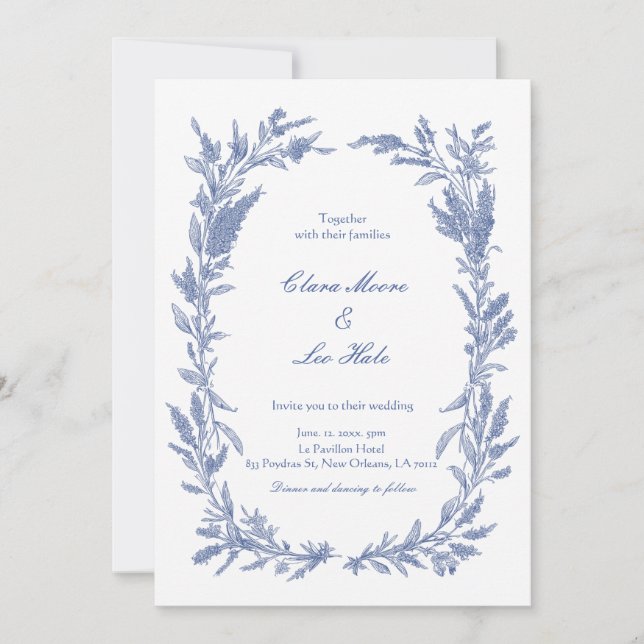 Invitation Romantic Dusty Blue Wildflower Wreath Wedding (Devant)