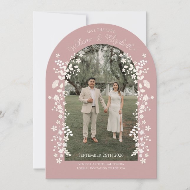 Invitation Romantic Dusty Rose Floral Arch Save the Date (Devant)