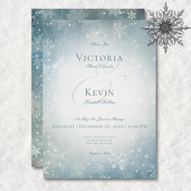 Invitation Romantic Falling Snow Blue & White Sparkings (Romantic Falling Snow Blue & White Sparkle Invitation)