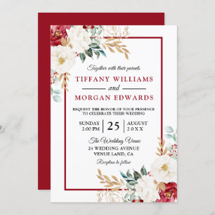 Invitation Romantic Festin Rouge Blanc Vert Floral Mariage