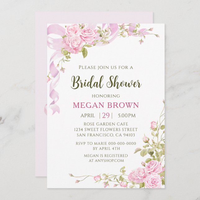 Invitation Romantic Floral Bridal Shower Elegant Gadren Style (Devant / Derrière)