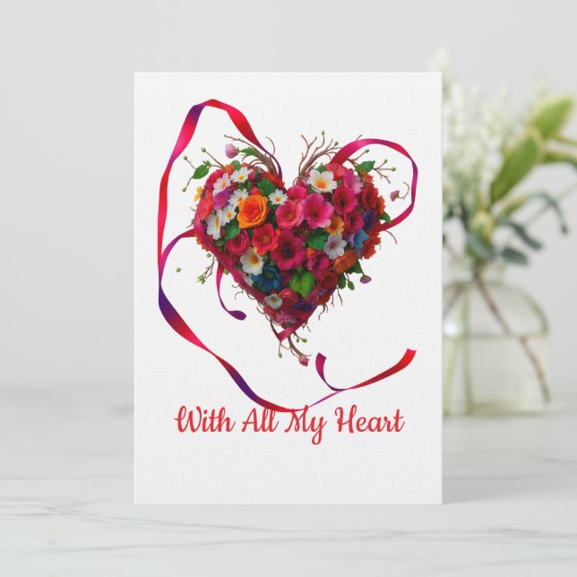 Invitation Romantic Floral Heart (Debout devant)