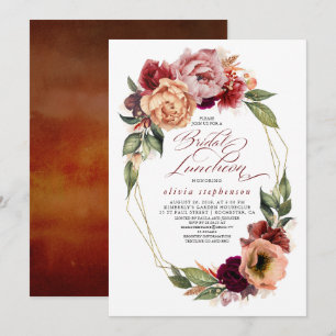 Invitation Romantic Floral Tones Earthy Chute Nuptiale Déjeun