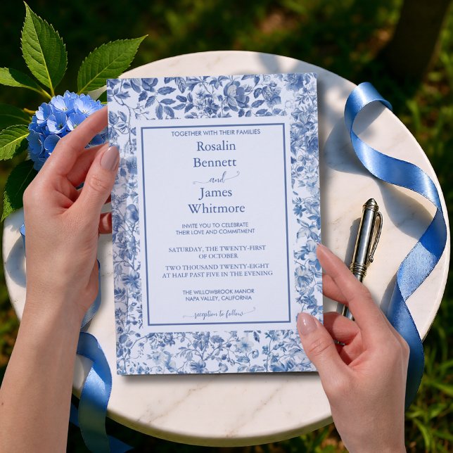 Invitation Romantic French Blue Toile Garden Frame Wedding (Romantic French Blue Toile Garden Frame Wedding Invitation)