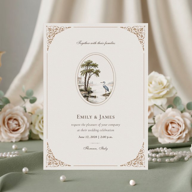 Invitation Romantic French Heron Oval Frame Wedding Invitatio (Créateur téléchargé)