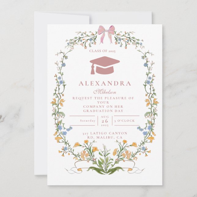 Invitation Romantic Garden Floral Graduation (Devant)