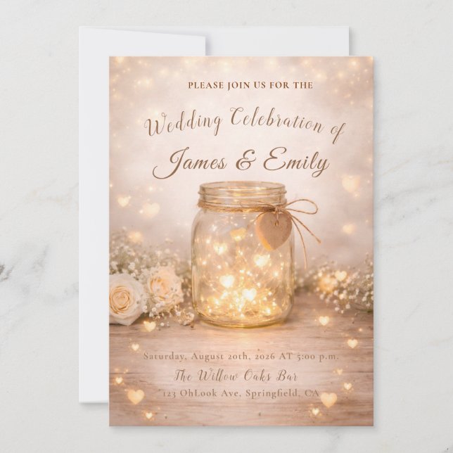 Invitation Romantic Golden Light Hearts Wedding Invite (Devant)