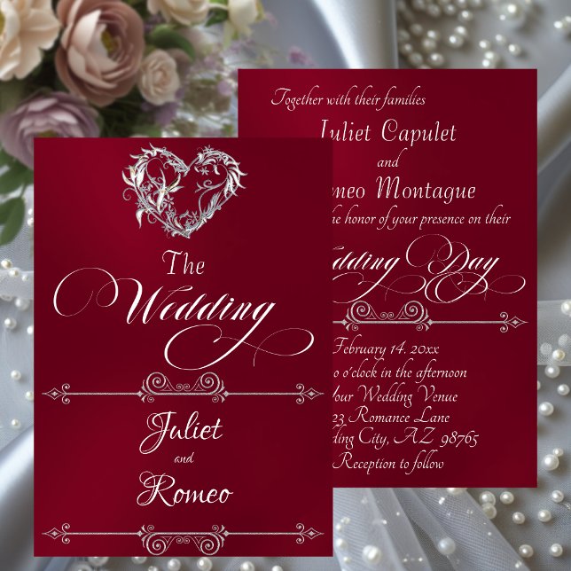 Invitation Romantic Heart & Calligraphy on Burgundy - Wedding (Créateur téléchargé)