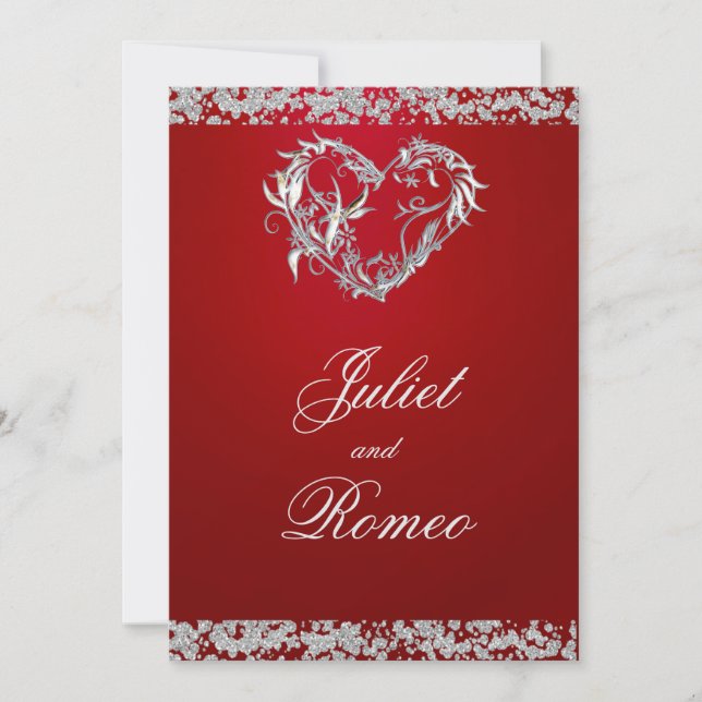 Invitation Romantic Heart & Glitter on Red Wedding (Devant)